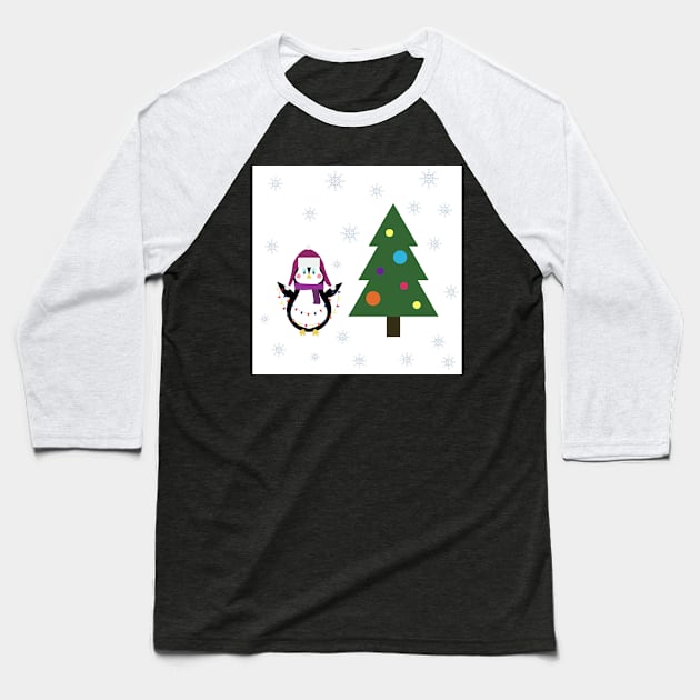 Penguin with garlands and tree Baseball T-Shirt by Nataliia1112